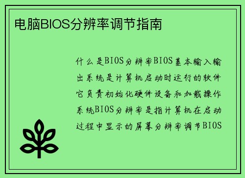 电脑BIOS分辨率调节指南