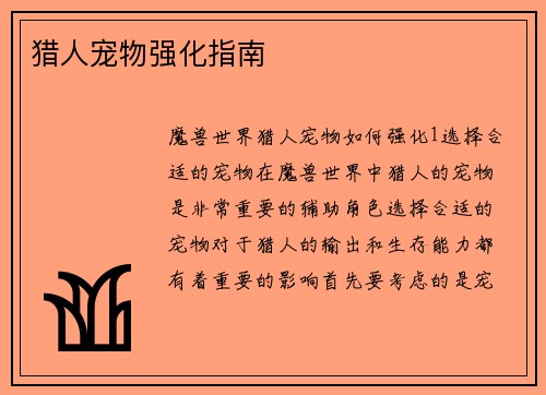 猎人宠物强化指南